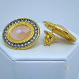 Gold Earring with Rose Quartz and Zirconia