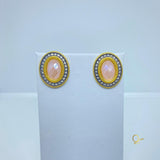 Brinco Dourado com Quartzo Rosa e Zircônias